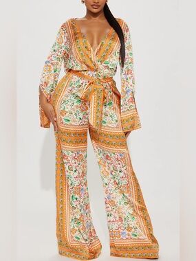 Opulent Floral Orange Women's Jumpsuit NWT orig $79